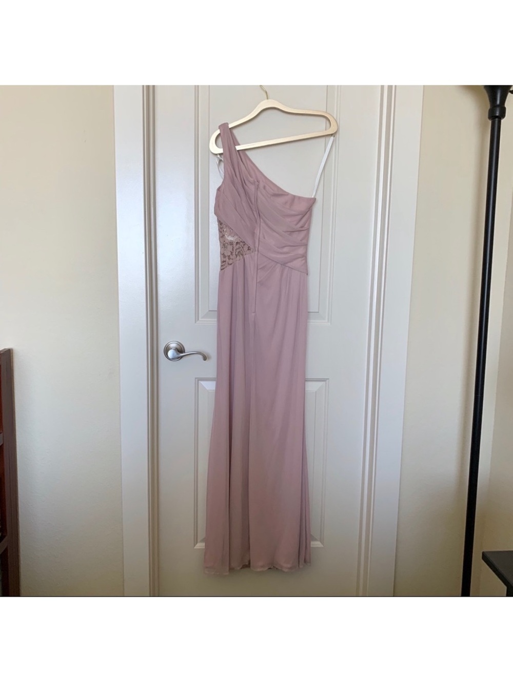 One-Shoulder Dusty Rose Evening Gown with Side Slit - Picture 3 of 6